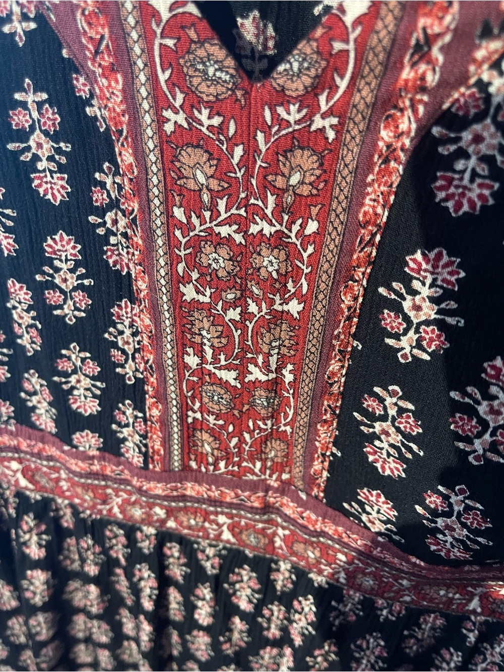 Knox Rose Black Boho Maxi Dress with Red Trim - Picture 5 of 9